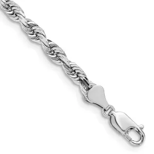 14K White Gold 7 Inch 5mm Diamond-cut Quadruple Rope Lobster Clasp Chain Bracelet