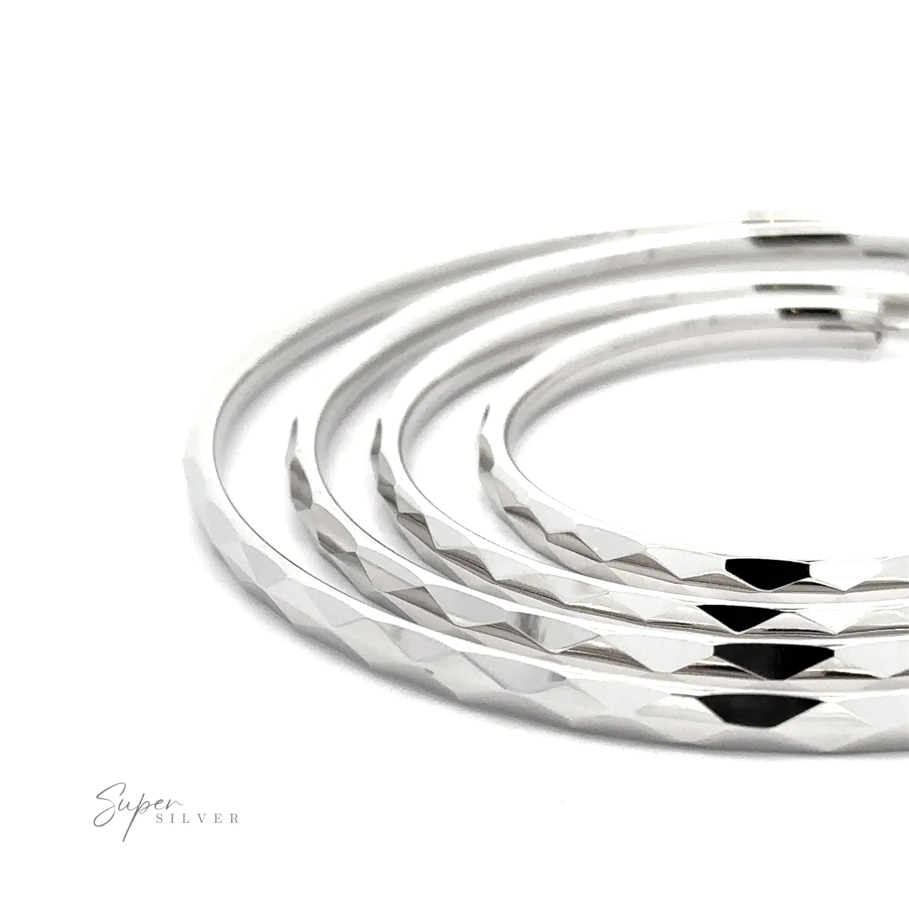 3mm Thick Rhodium Finished Diamond Faceted Hoops