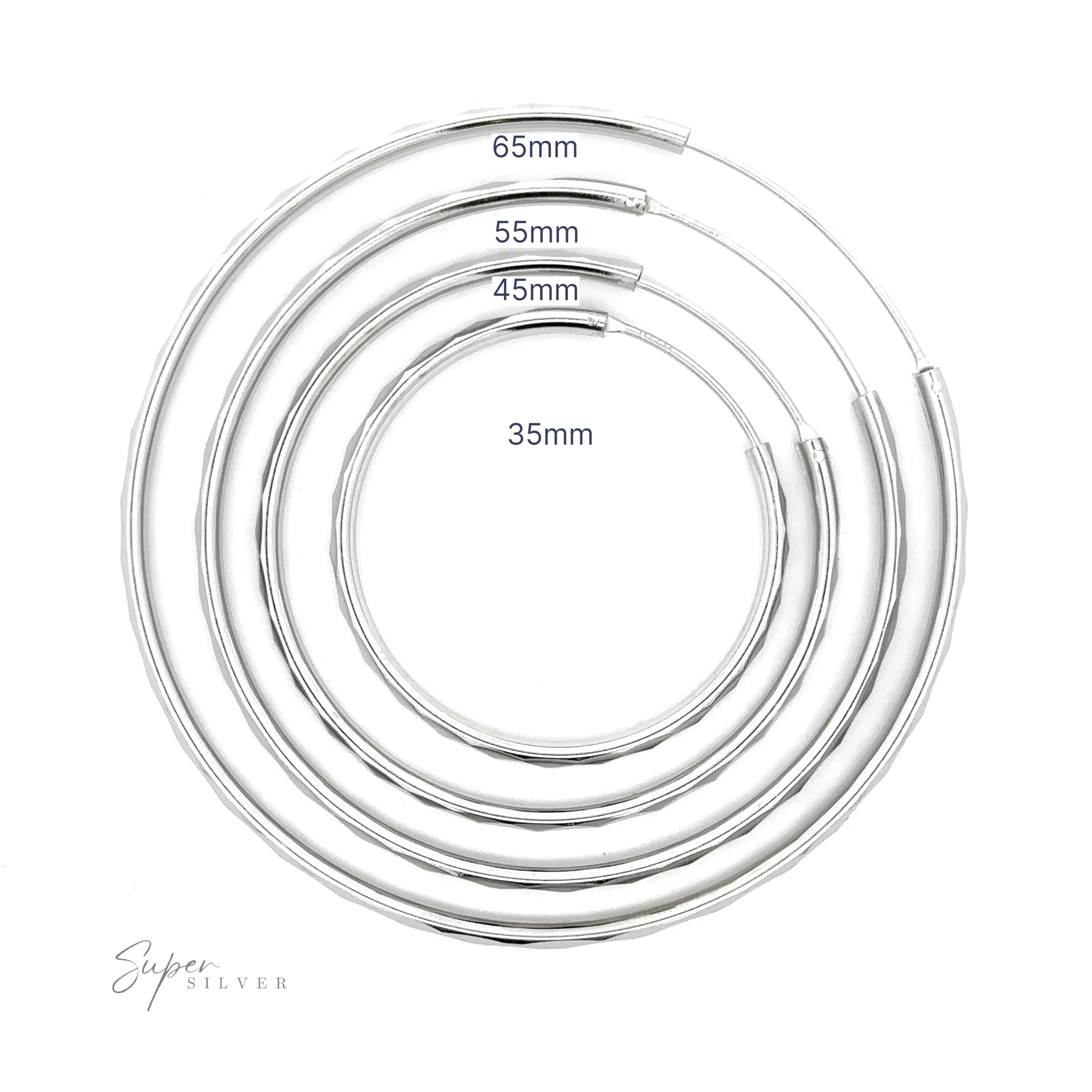 3mm Thick Rhodium Finished Diamond Faceted Hoops