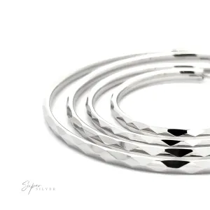3mm Thick Rhodium Finished Diamond Faceted Hoops