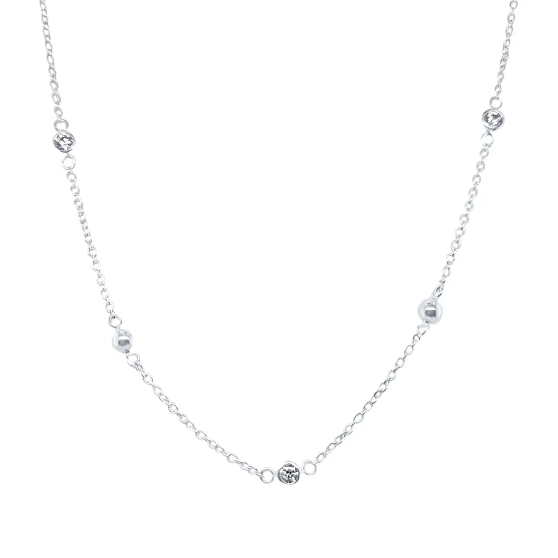 45cm Station Necklace with Cubic Zirconia in Sterling Silver