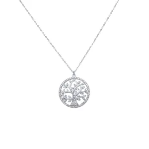 45cm Tree of Life Pendant Necklace with Cubic Zirconia in Sterling Silver