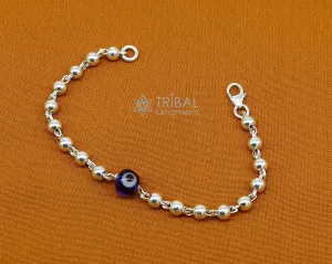 All sizes evil eye with 925 sterling silver beaded bracelet or anklet for girls and kids/your baby, silver Nazariya/nazarbattu bbr502