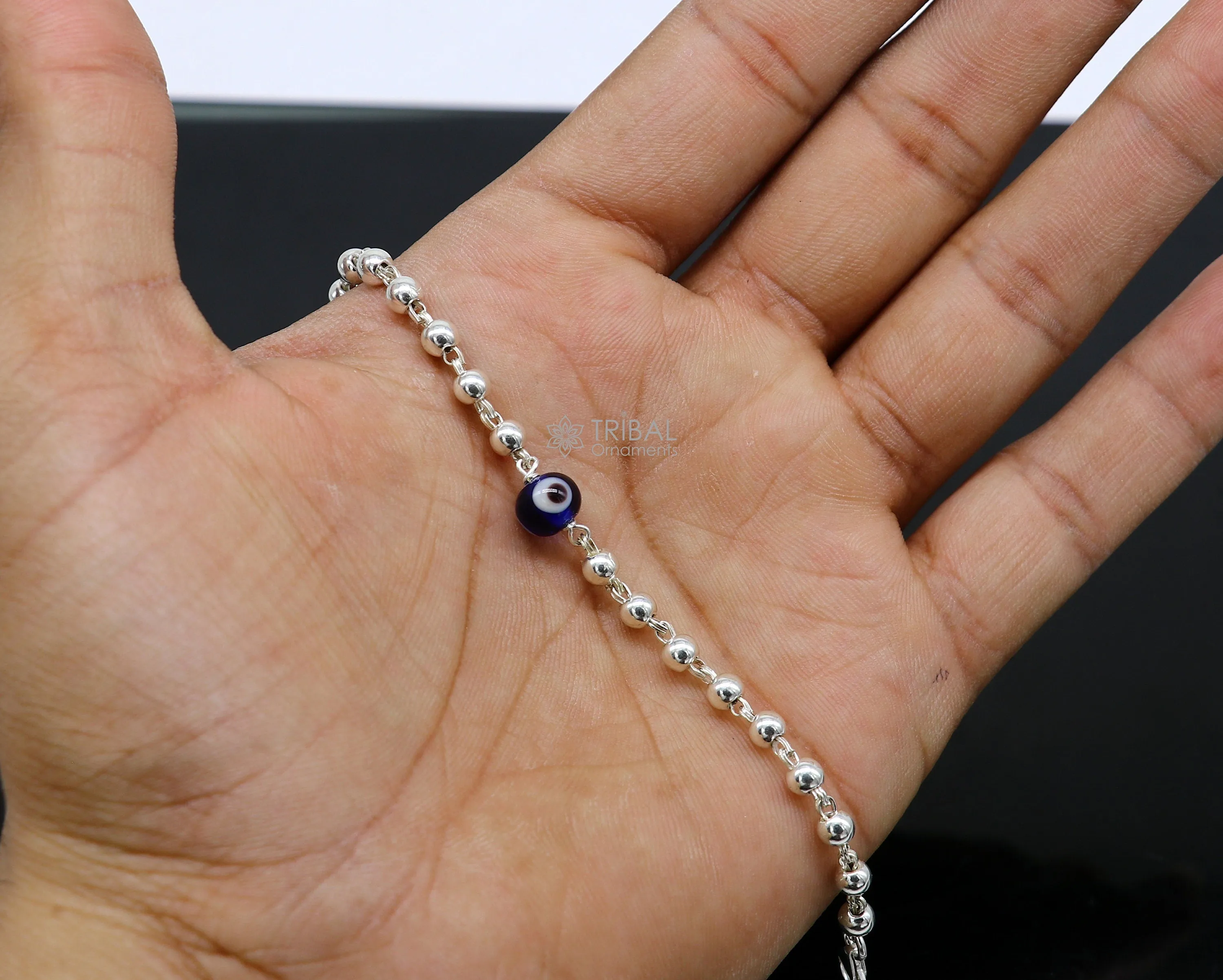 All sizes evil eye with 925 sterling silver beaded bracelet or anklet for girls and kids/your baby, silver Nazariya/nazarbattu bbr502