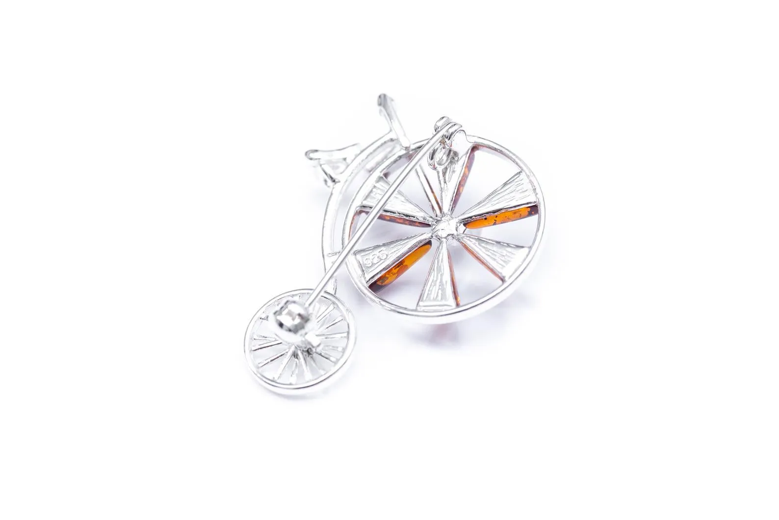 Amber Detail Penny Farthing Brooch | Handmade Sterling Silver