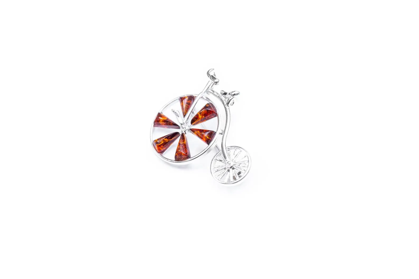 Amber Detail Penny Farthing Brooch | Handmade Sterling Silver