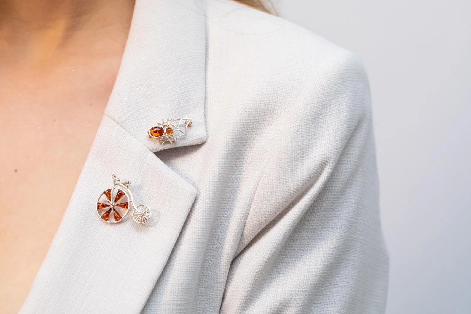 Amber Detail Penny Farthing Brooch | Handmade Sterling Silver