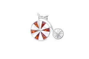 Amber Detail Penny Farthing Brooch | Handmade Sterling Silver
