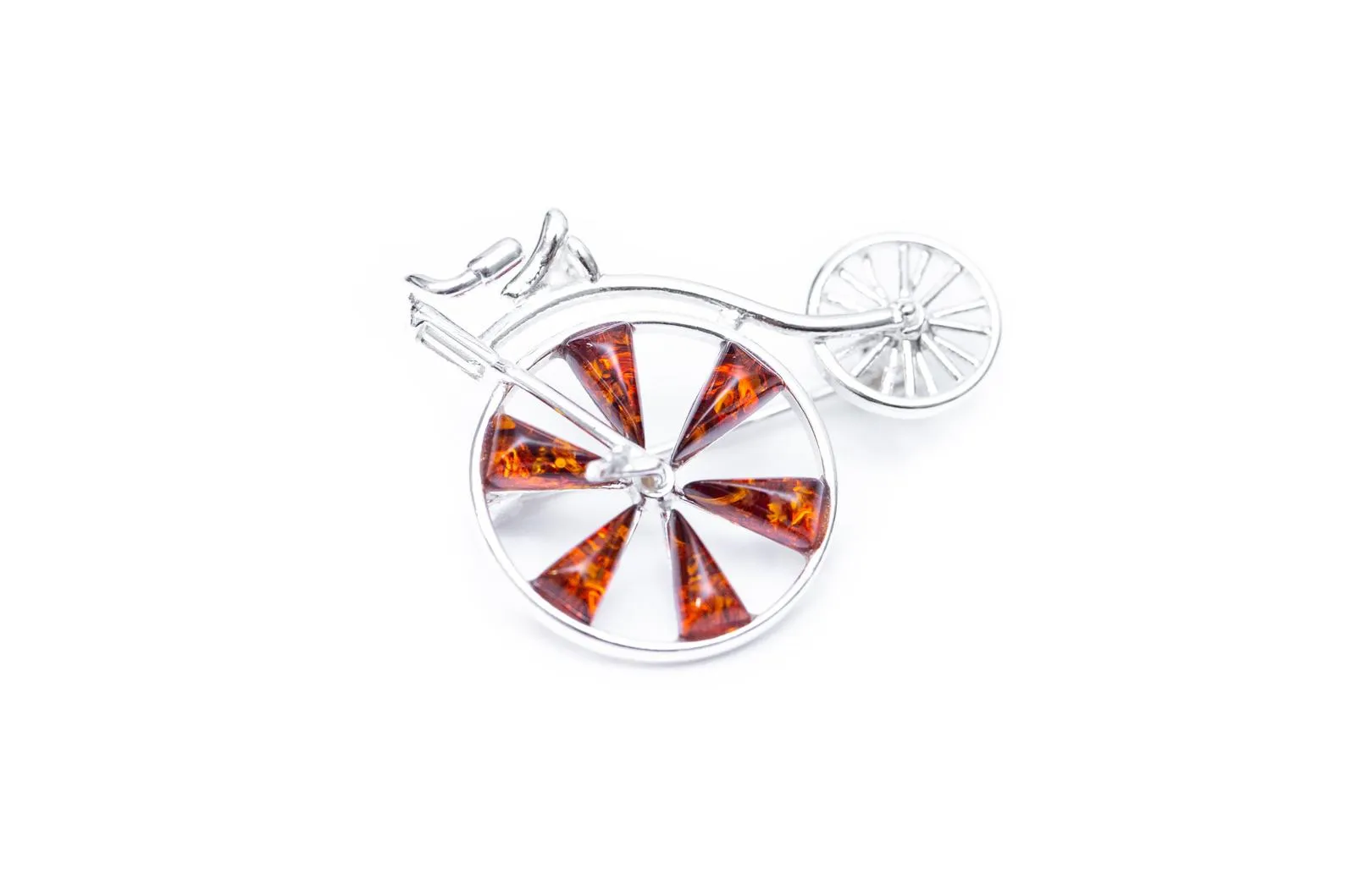 Amber Detail Penny Farthing Brooch | Handmade Sterling Silver