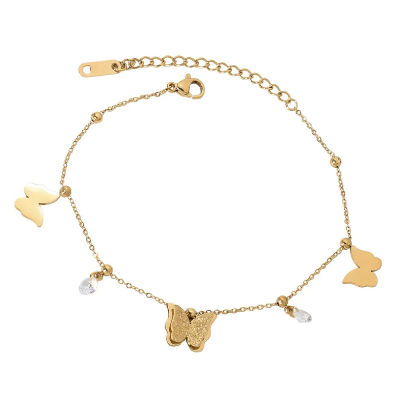 Beaded Zircon Frosted Butterfly Charm Chain Anklet Necklaces For Women