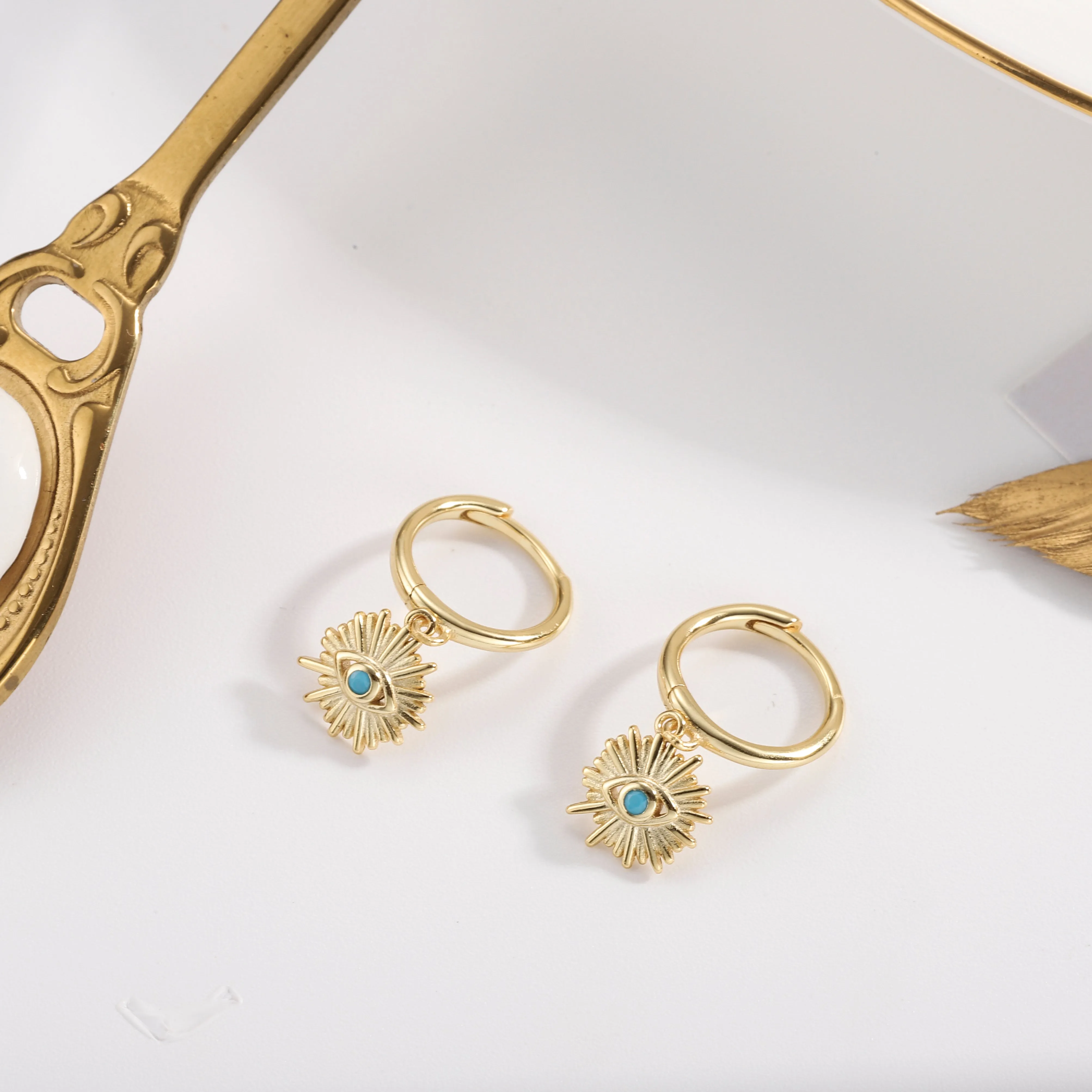 Blue Eyes Sun-Shape Drop Hoops Earrings