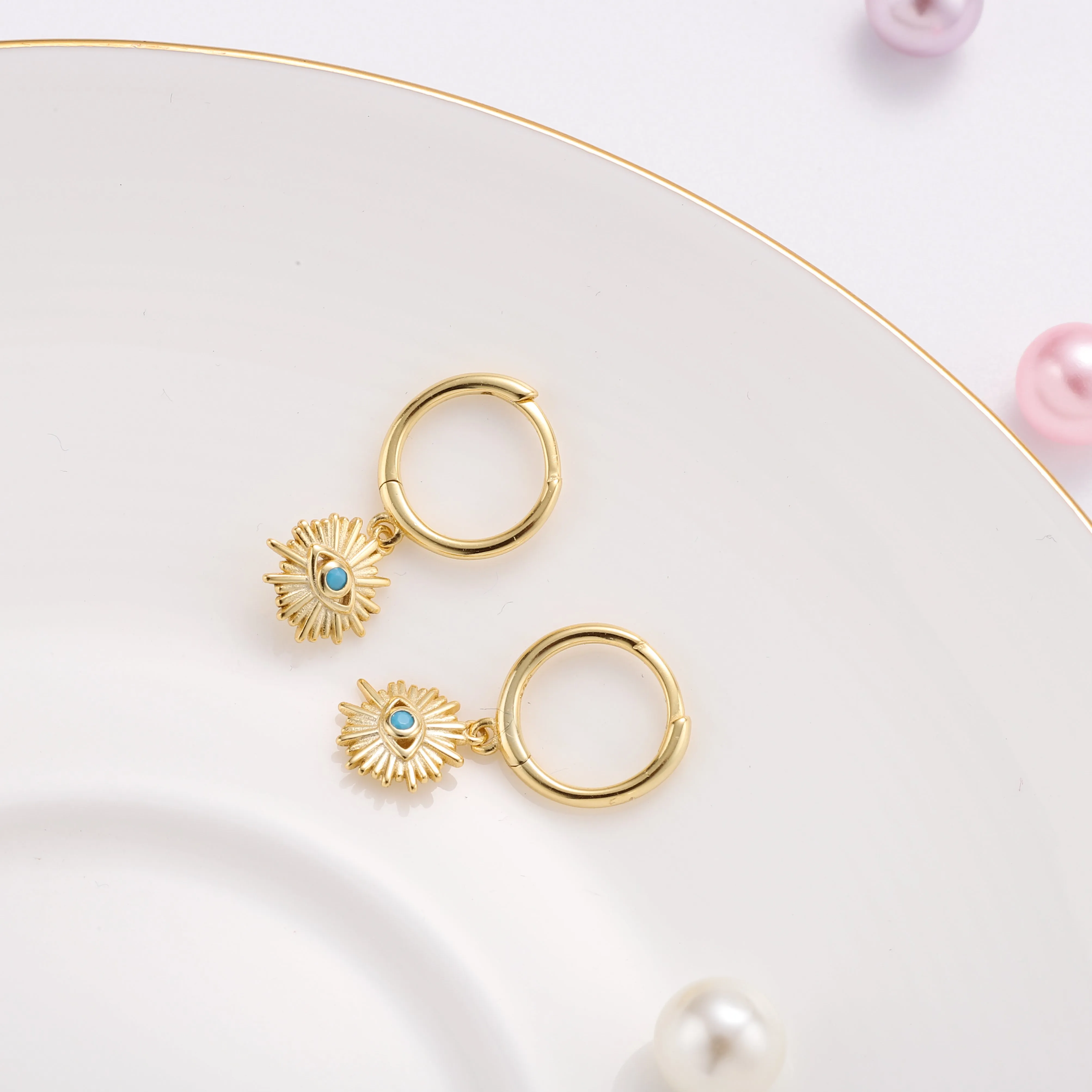 Blue Eyes Sun-Shape Drop Hoops Earrings