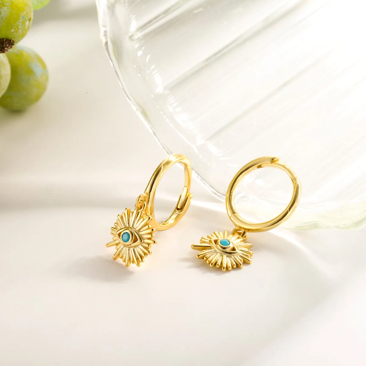 Blue Eyes Sun-Shape Drop Hoops Earrings