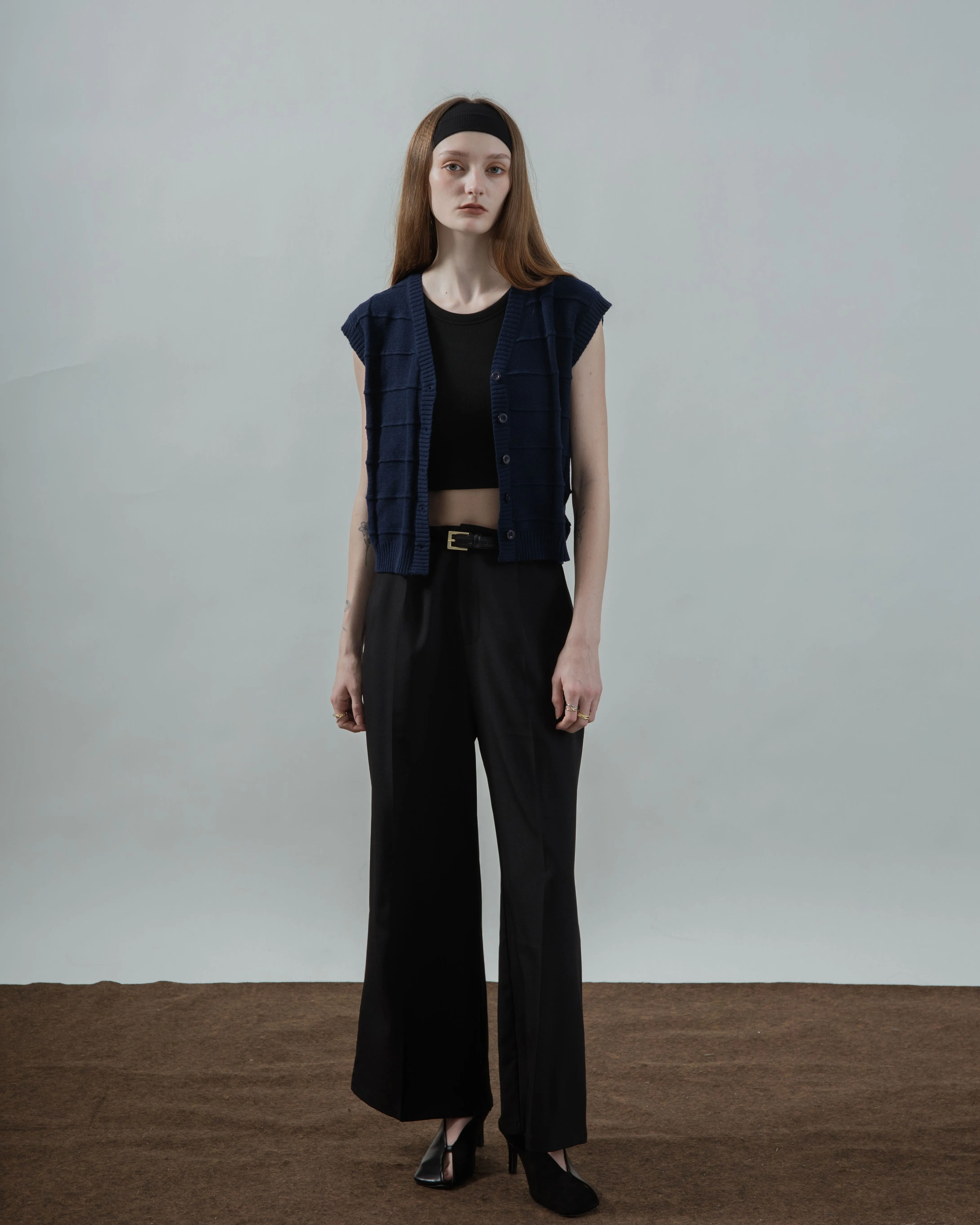 Checkered Texture Knit Vest (Navy)