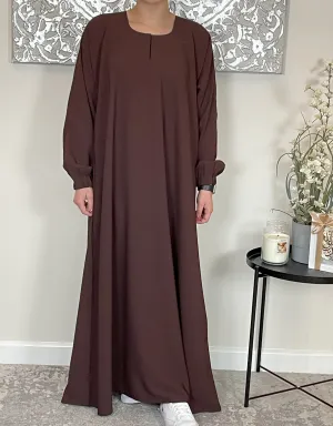 Chocolate Brown Ribbed Closed Abaya