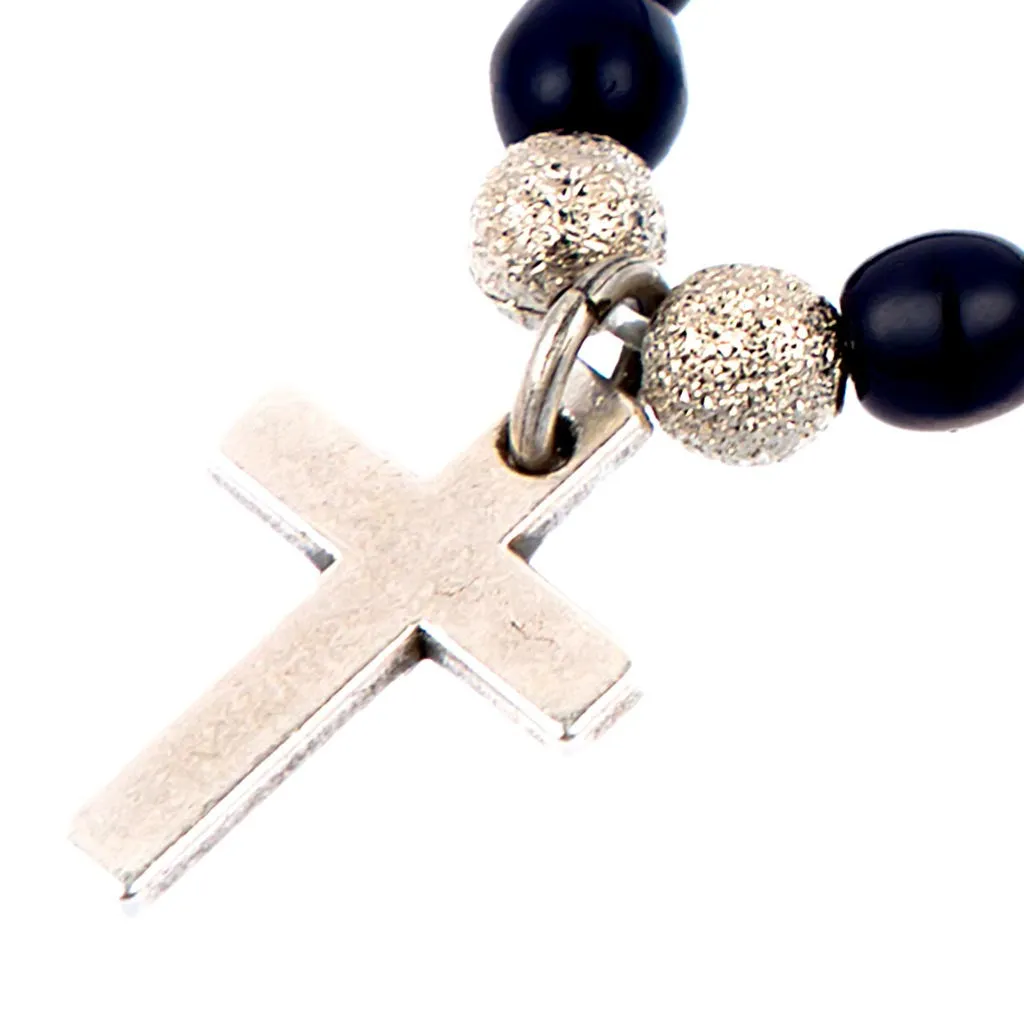 Cross Charm Glass Bead Bracelet