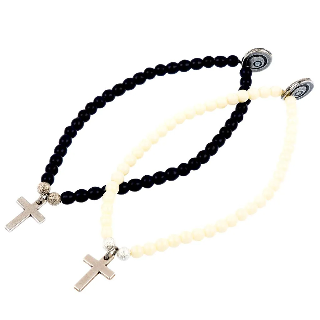 Cross Charm Glass Bead Bracelet