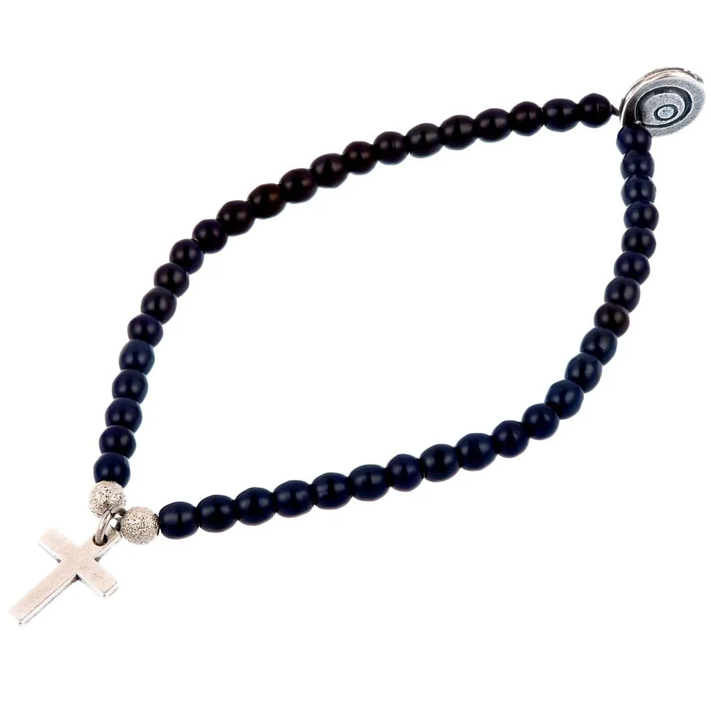 Cross Charm Glass Bead Bracelet