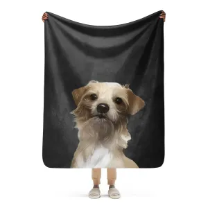 Custom Dog Portrait Sherpa Blanket| Onyx