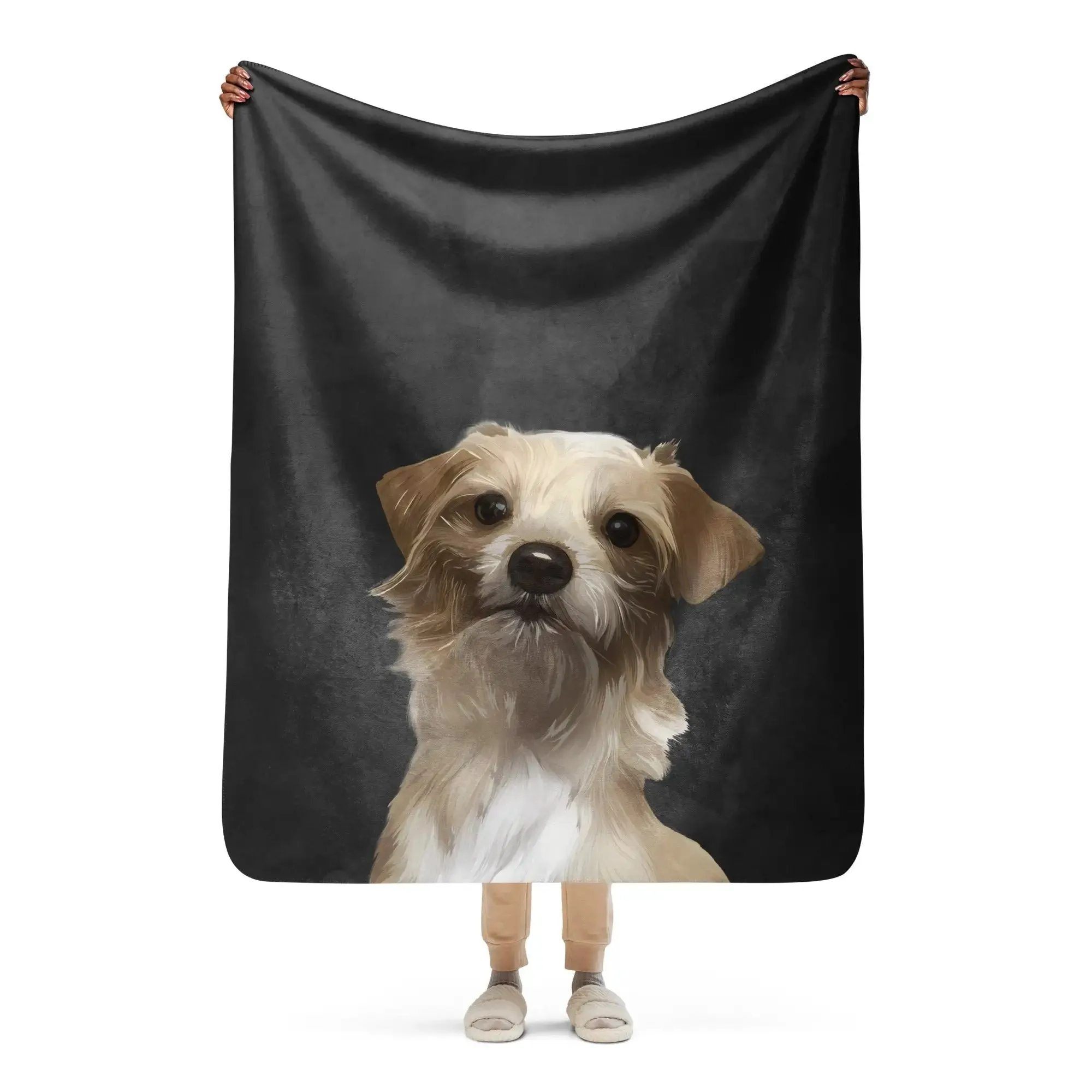 Custom Dog Portrait Sherpa Blanket| Onyx