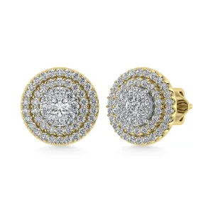 Diamond 7/8 Ct.Tw. Round Shape Cluster Earrings in 10K Yellow Gold