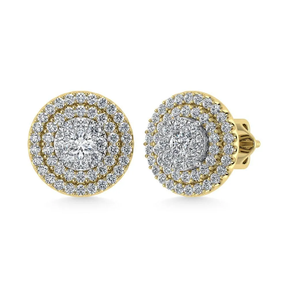 Diamond 7/8 Ct.Tw. Round Shape Cluster Earrings in 10K Yellow Gold