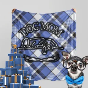 Dog Mom Blue Plaid Pattern Cozy Winter Farmhouse Cottage Style Premium Sherpa Blanket