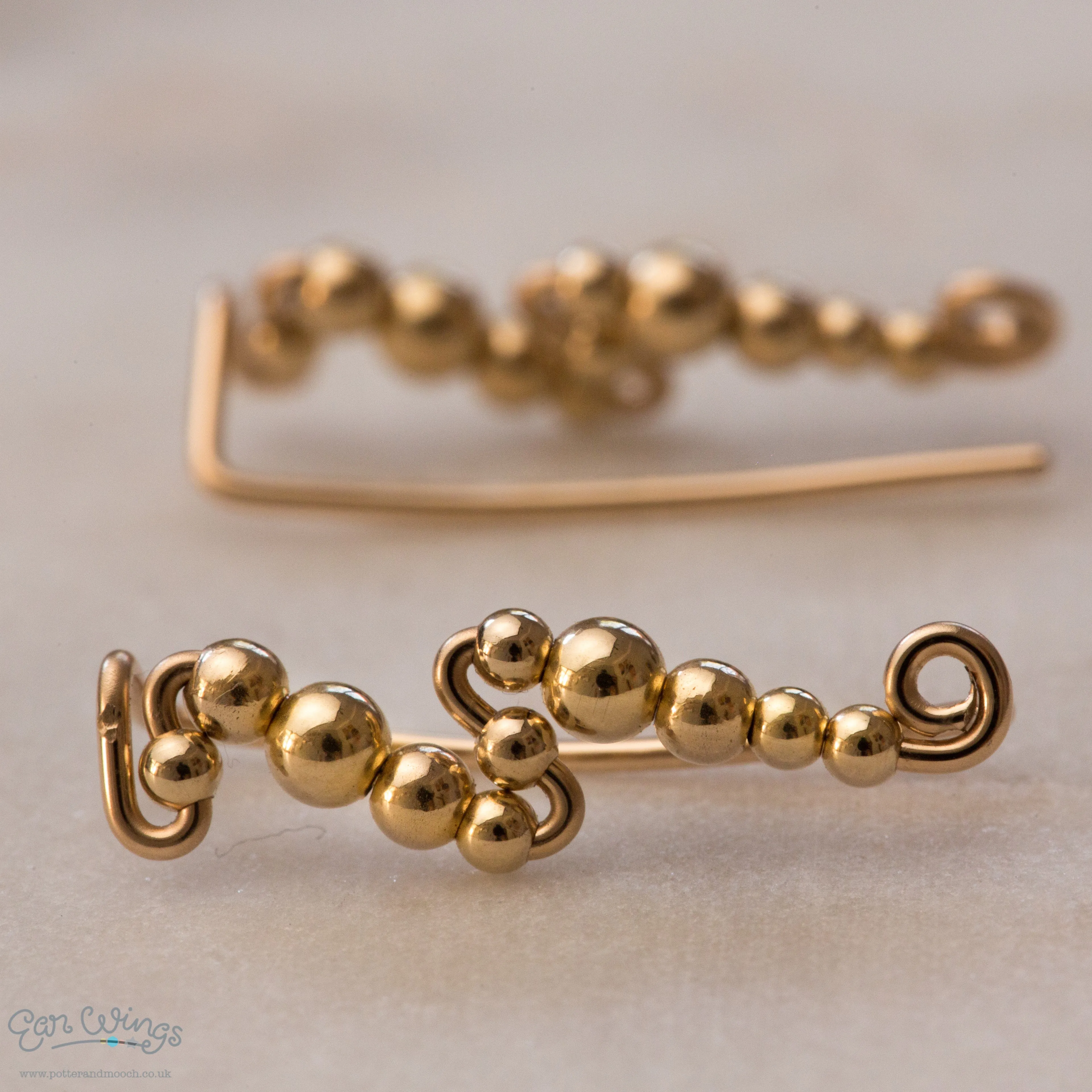 Ear Wings Round Beads 14ct Yellow Gold