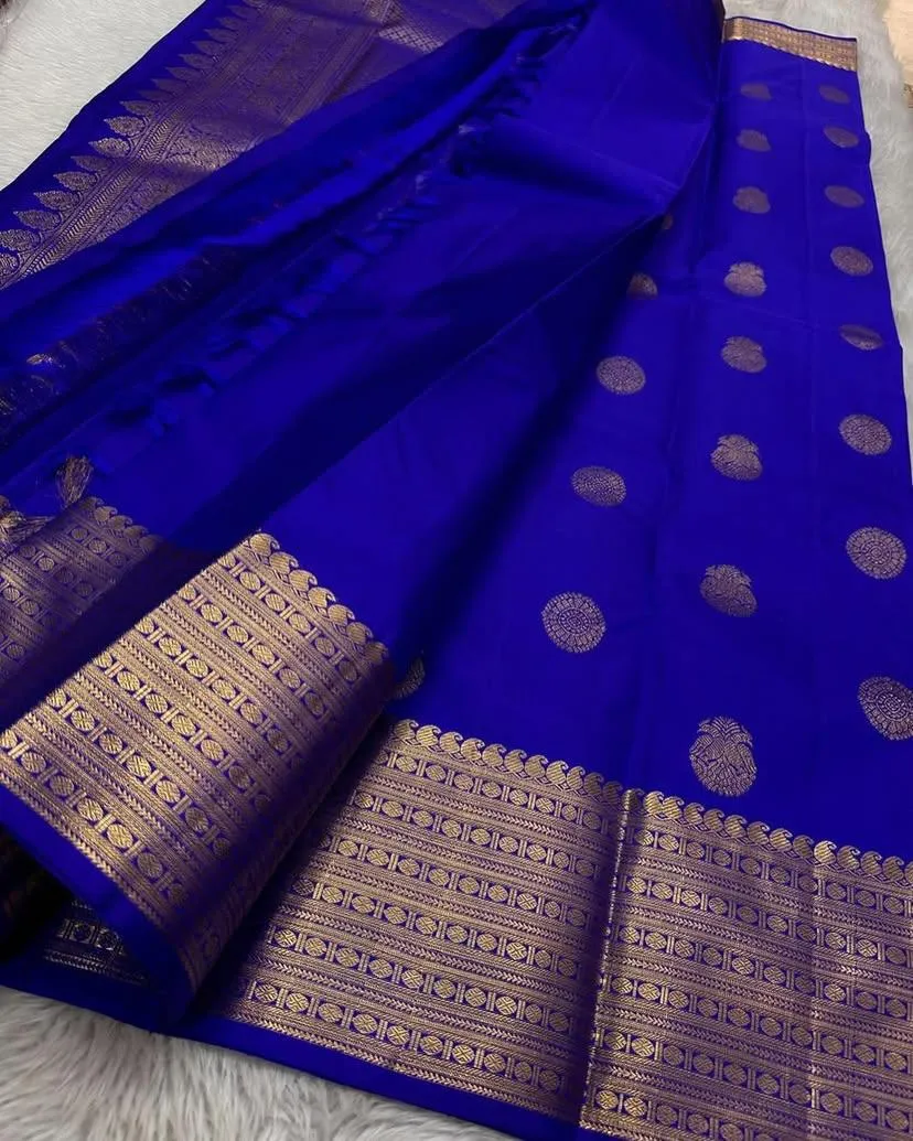 Enticing Royal Blue Soft Silk Saree With Tremendous Blouse Piece