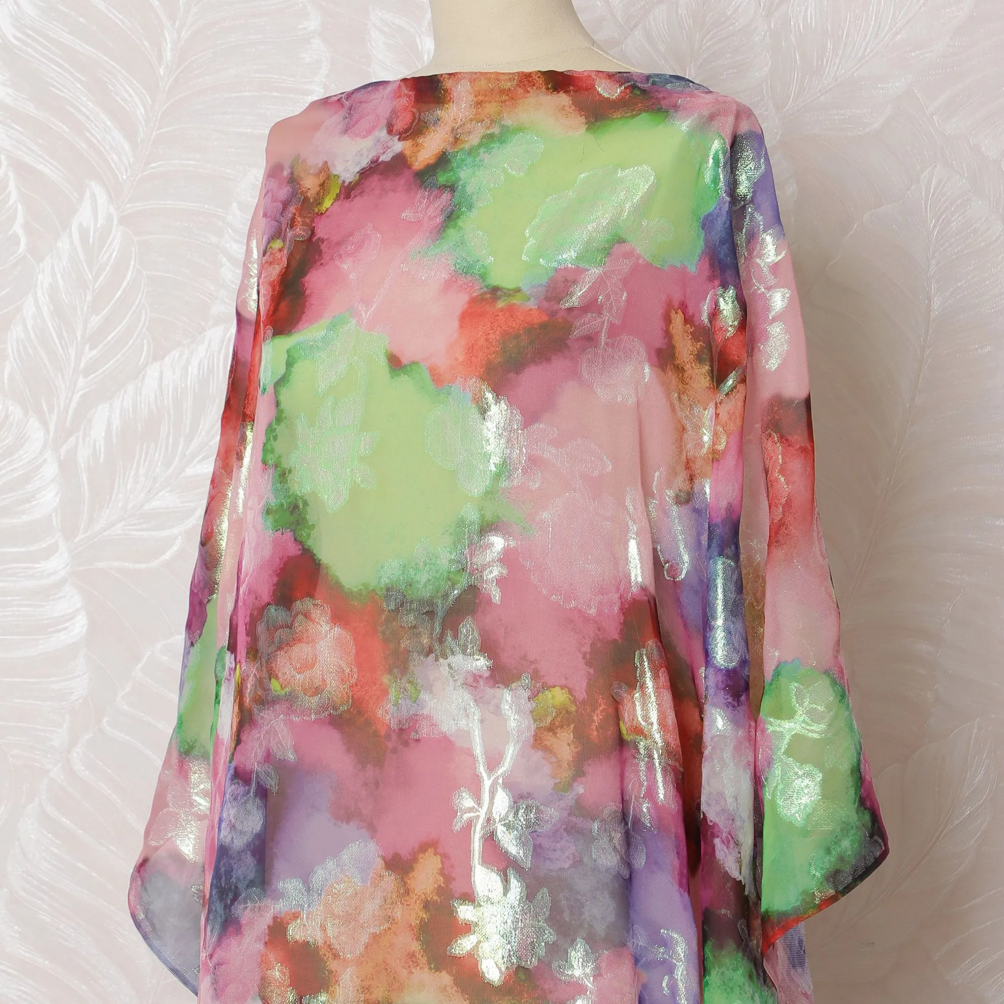 Exotic Floral Silk Chiffon Dirac Fabric with Lurex - 140cm, 3.5 Mtrs Piece - Shop Online-D18205