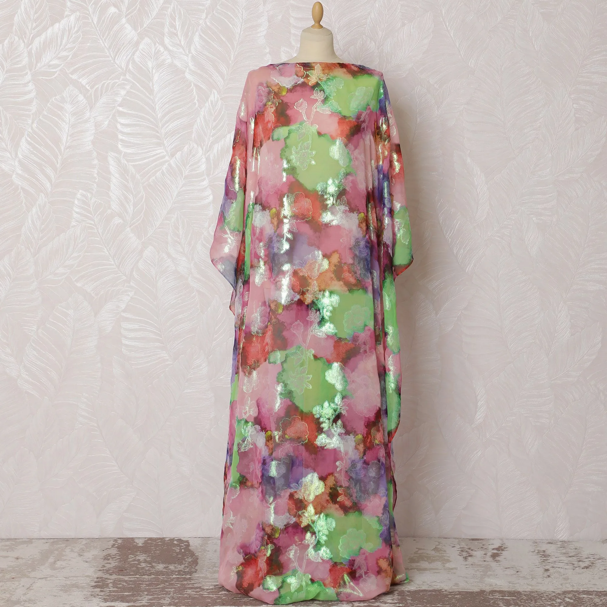 Exotic Floral Silk Chiffon Dirac Fabric with Lurex - 140cm, 3.5 Mtrs Piece - Shop Online-D18205