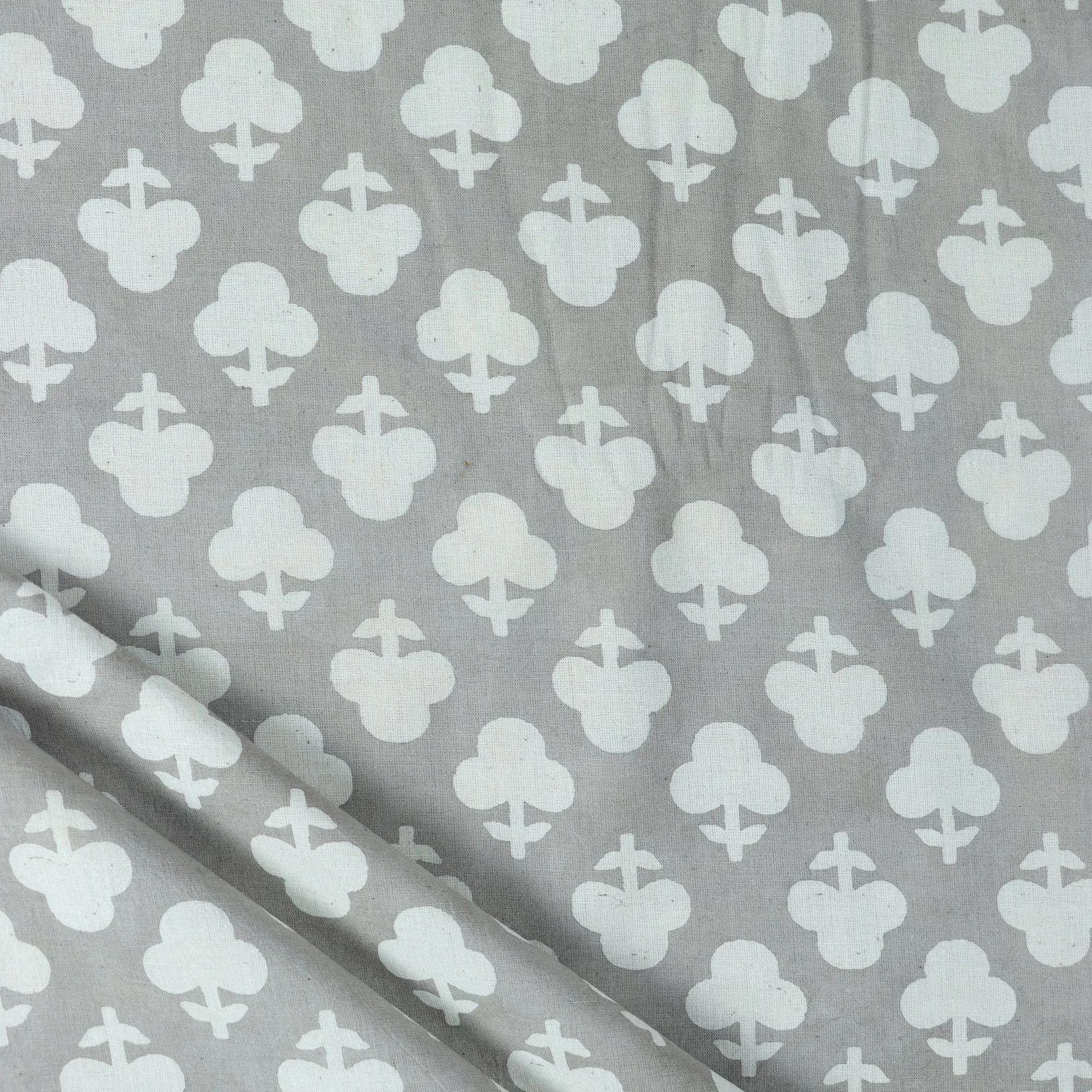 Floral Block Printed Voile Pure Cotton Fabric