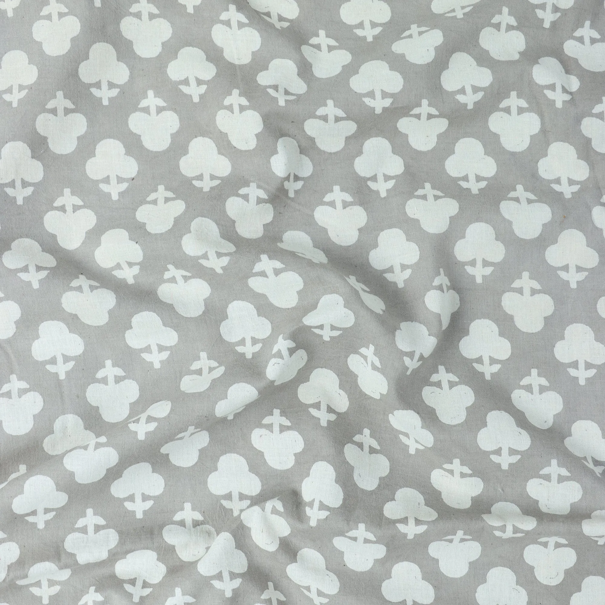 Floral Block Printed Voile Pure Cotton Fabric