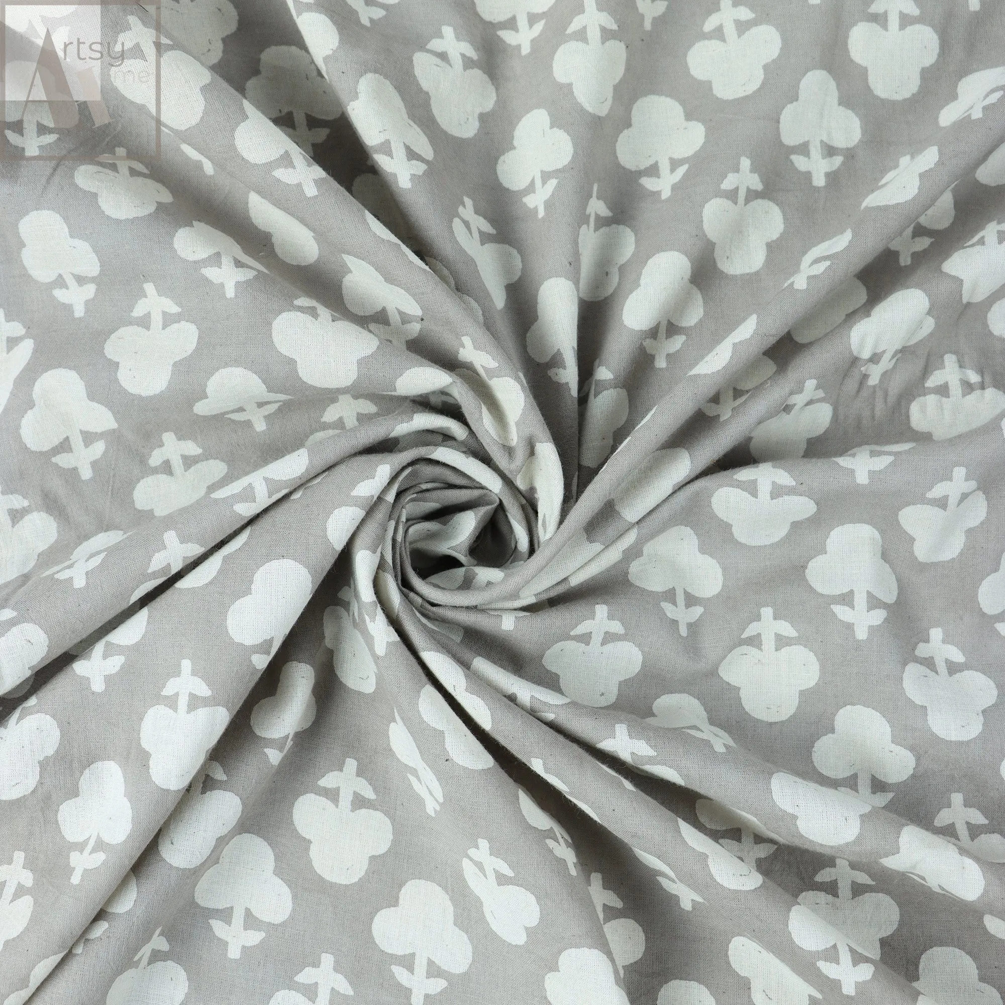 Floral Block Printed Voile Pure Cotton Fabric