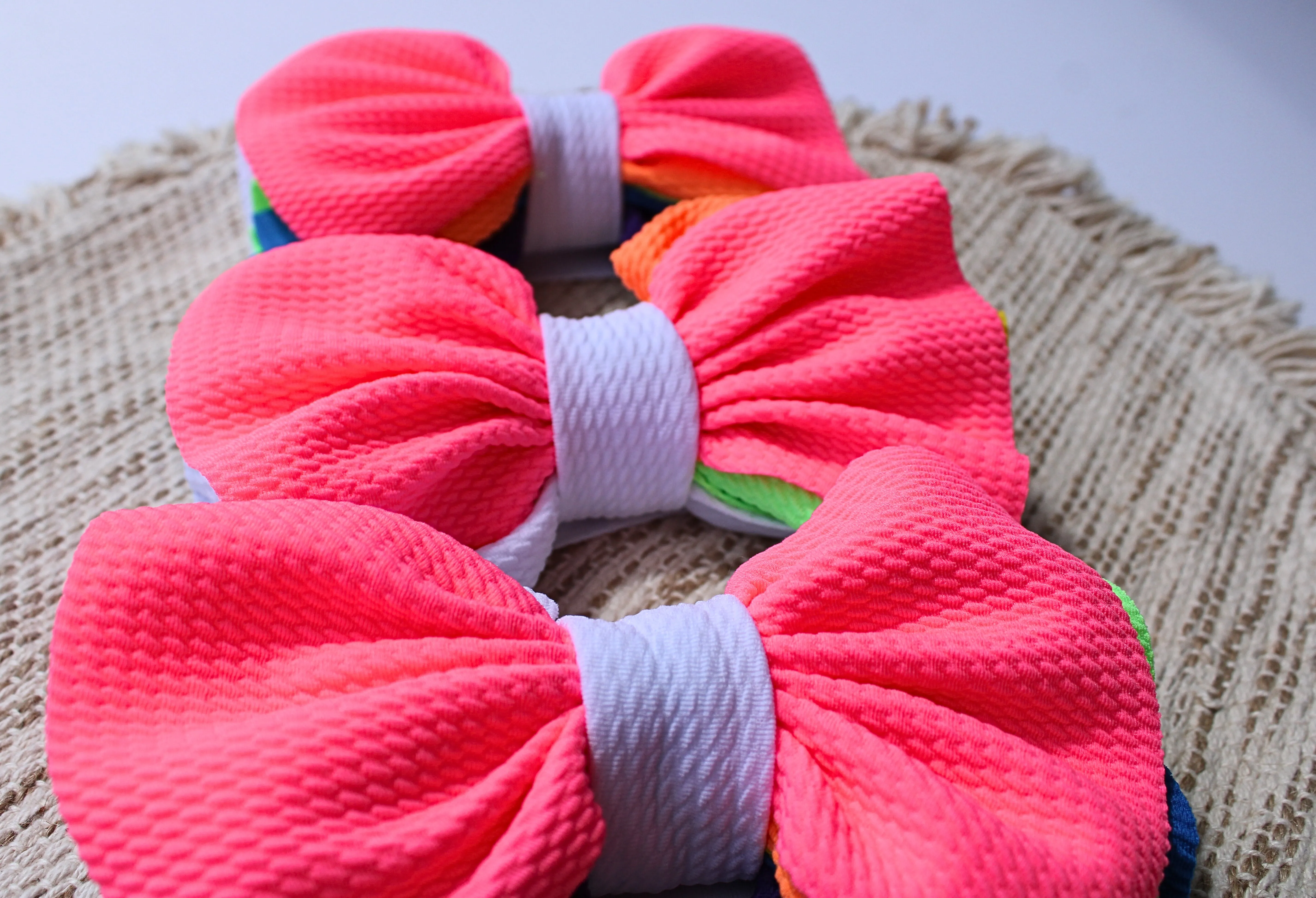 Fluffy Neon Bow Headbands 0-12m