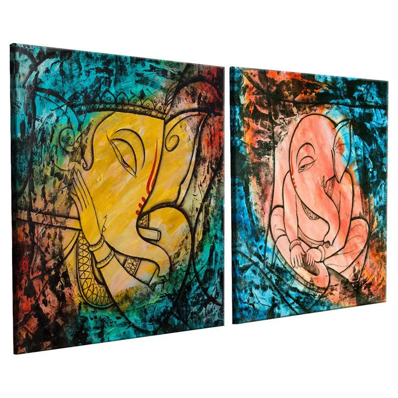 Ganesha Mantra Mural  Wall Art  - Set Of Two