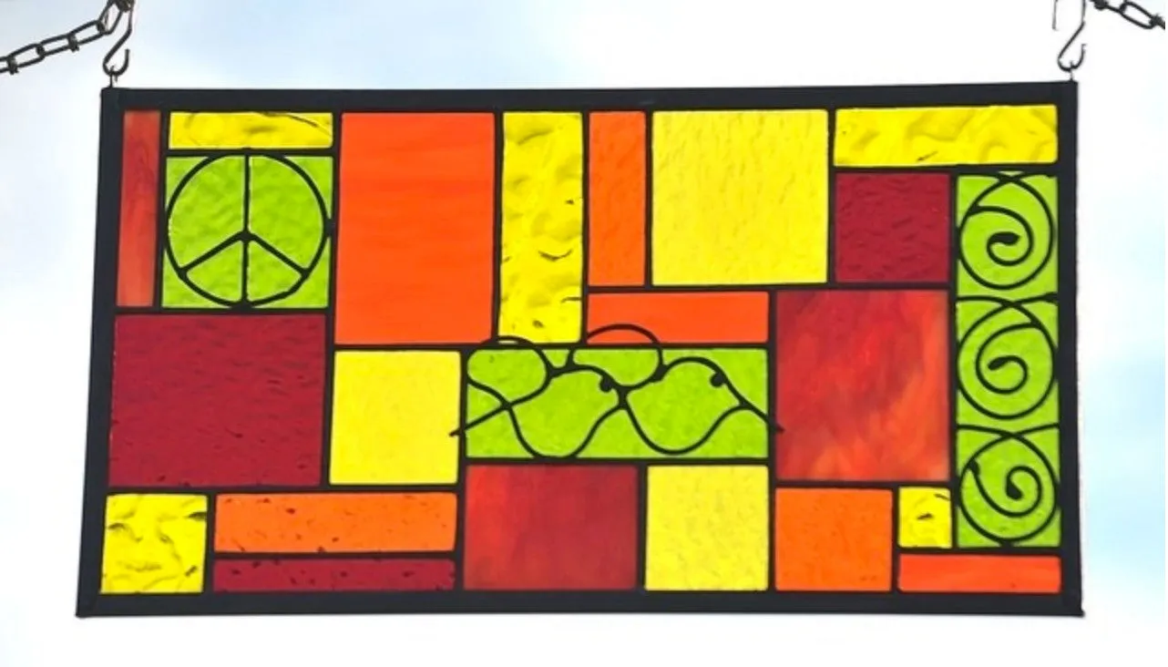 Geometric Stained Glass Window Design Boho Style Stained Glass Panel.  "Go Boho!"