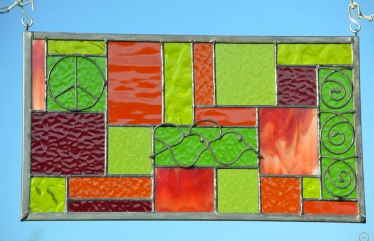 Geometric Stained Glass Window Design Boho Style Stained Glass Panel.  "Go Boho!"