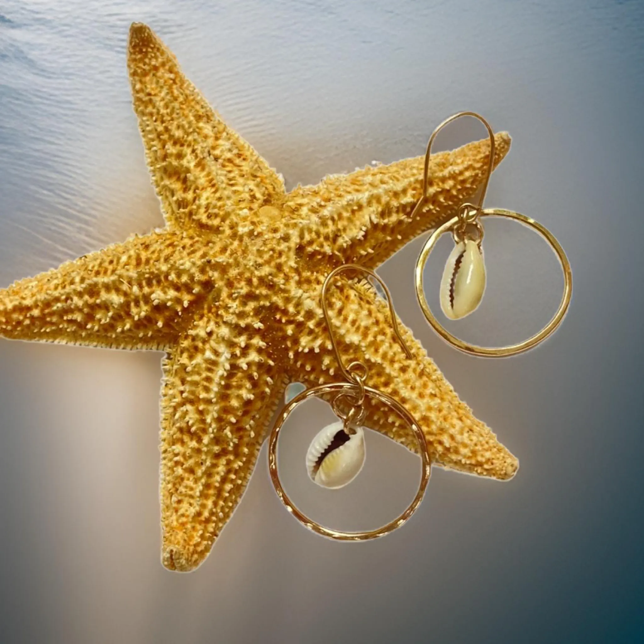 Gold Hoop Cowrie Earrings