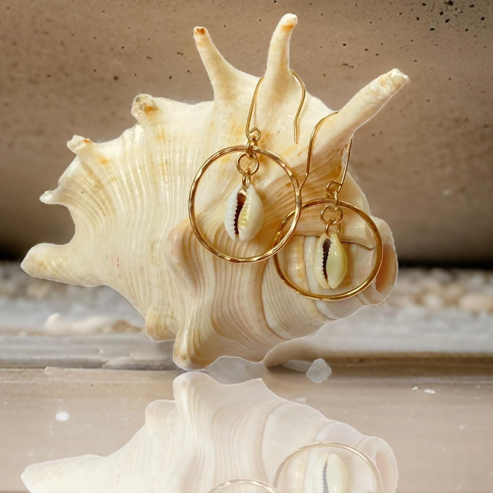 Gold Hoop Cowrie Earrings
