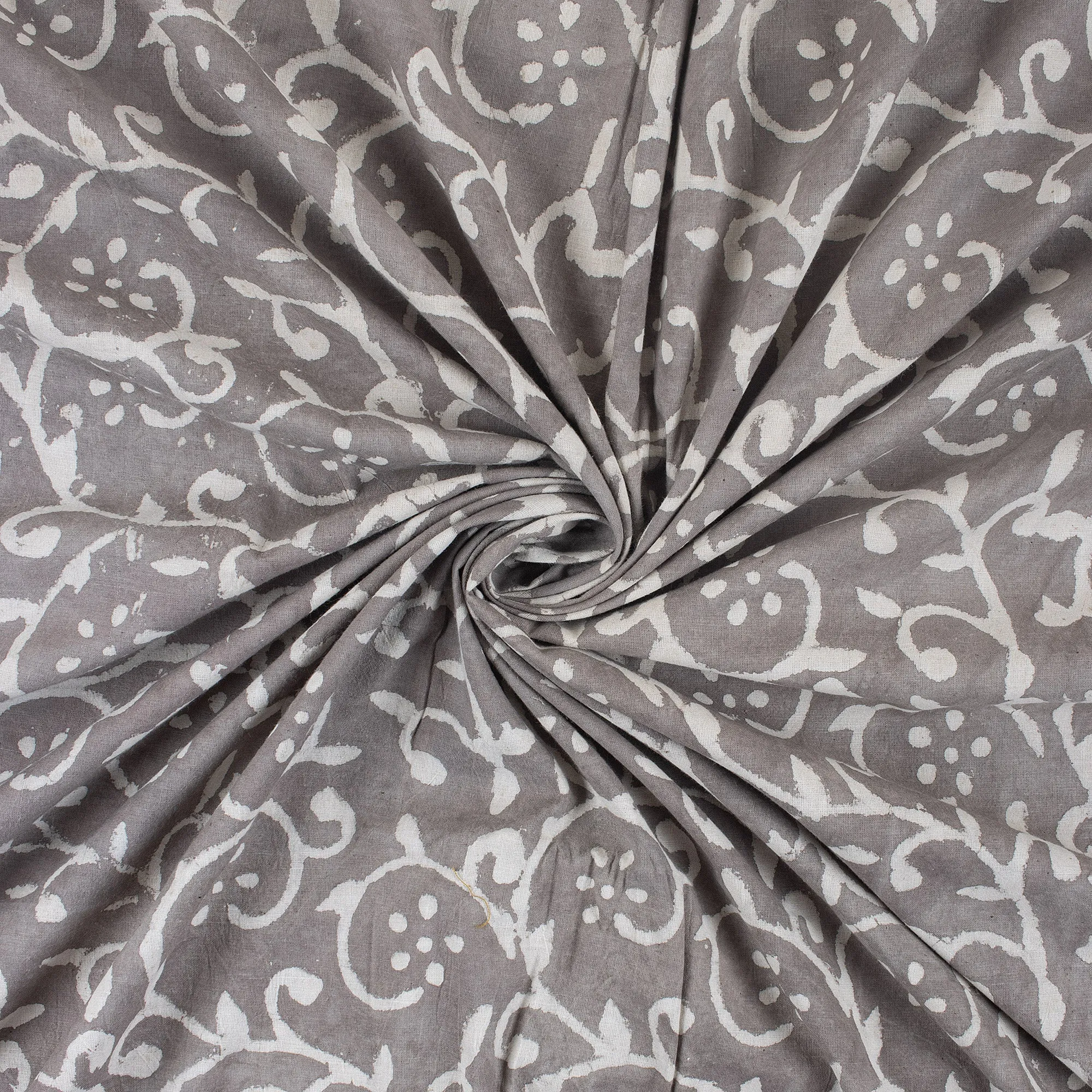 Grey Block Print Fabric Pure Organic Cotton