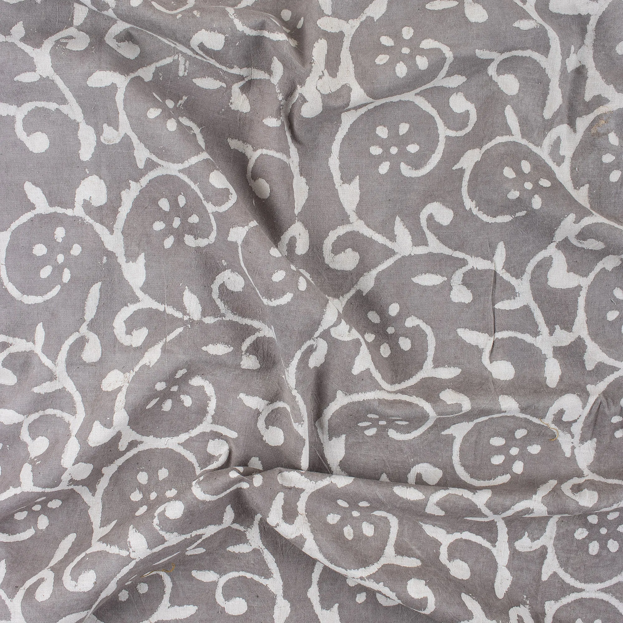 Grey Block Print Fabric Pure Organic Cotton