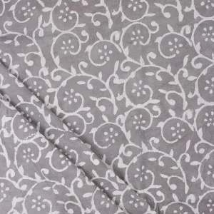 Grey Block Print Fabric Pure Organic Cotton