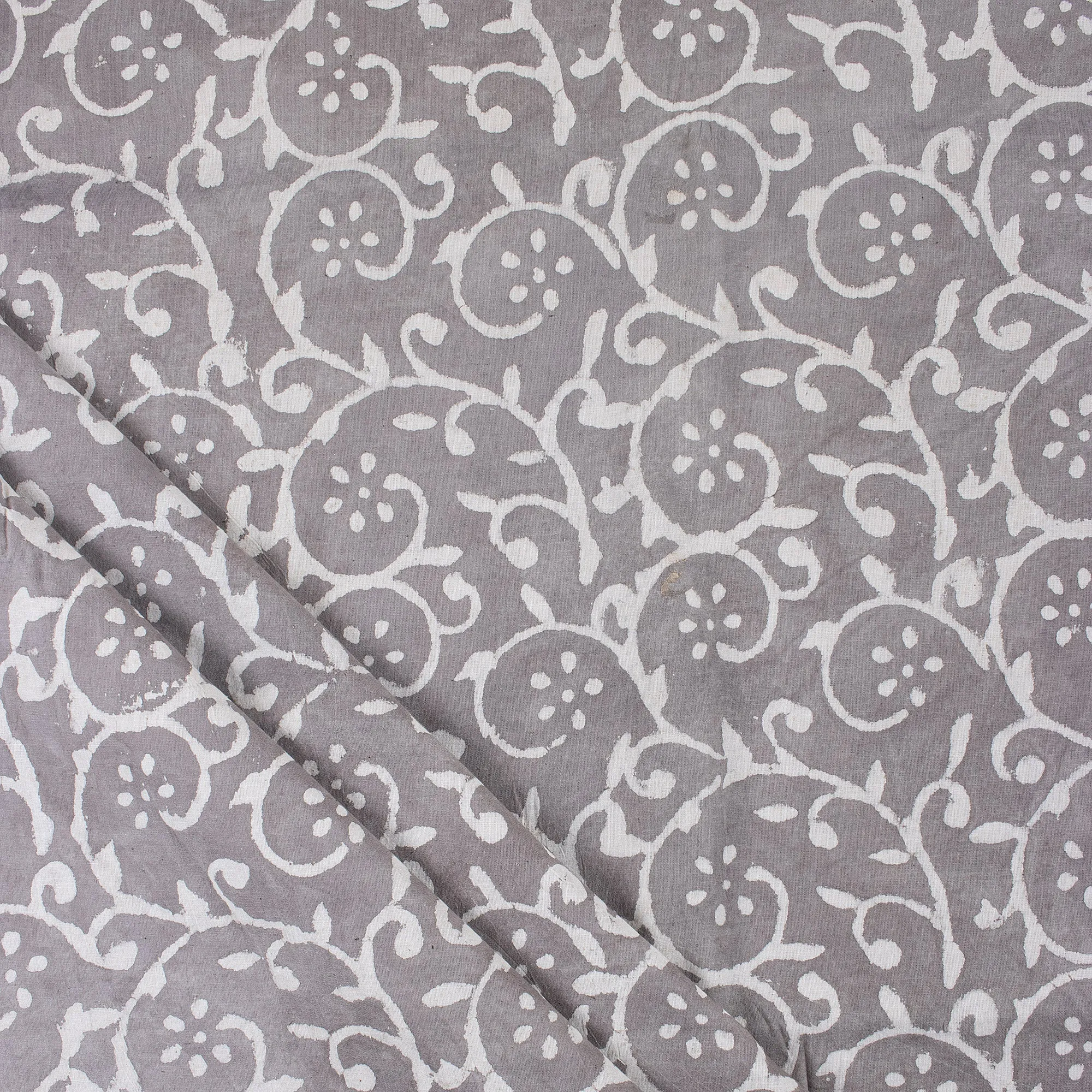 Grey Block Print Fabric Pure Organic Cotton