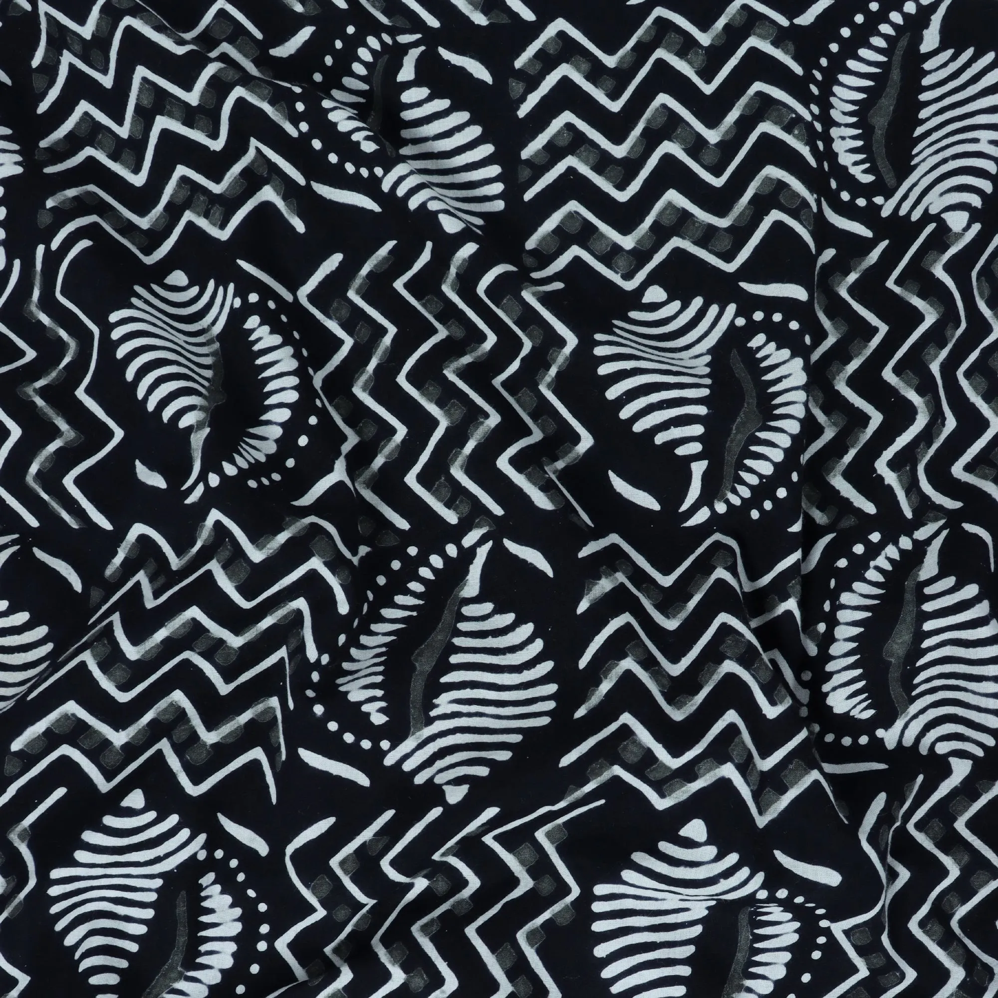 Hand Block Printed Black And White Cotton Fabric Material