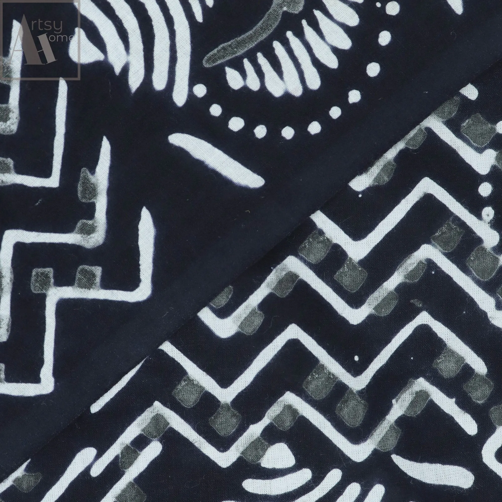 Hand Block Printed Black And White Cotton Fabric Material
