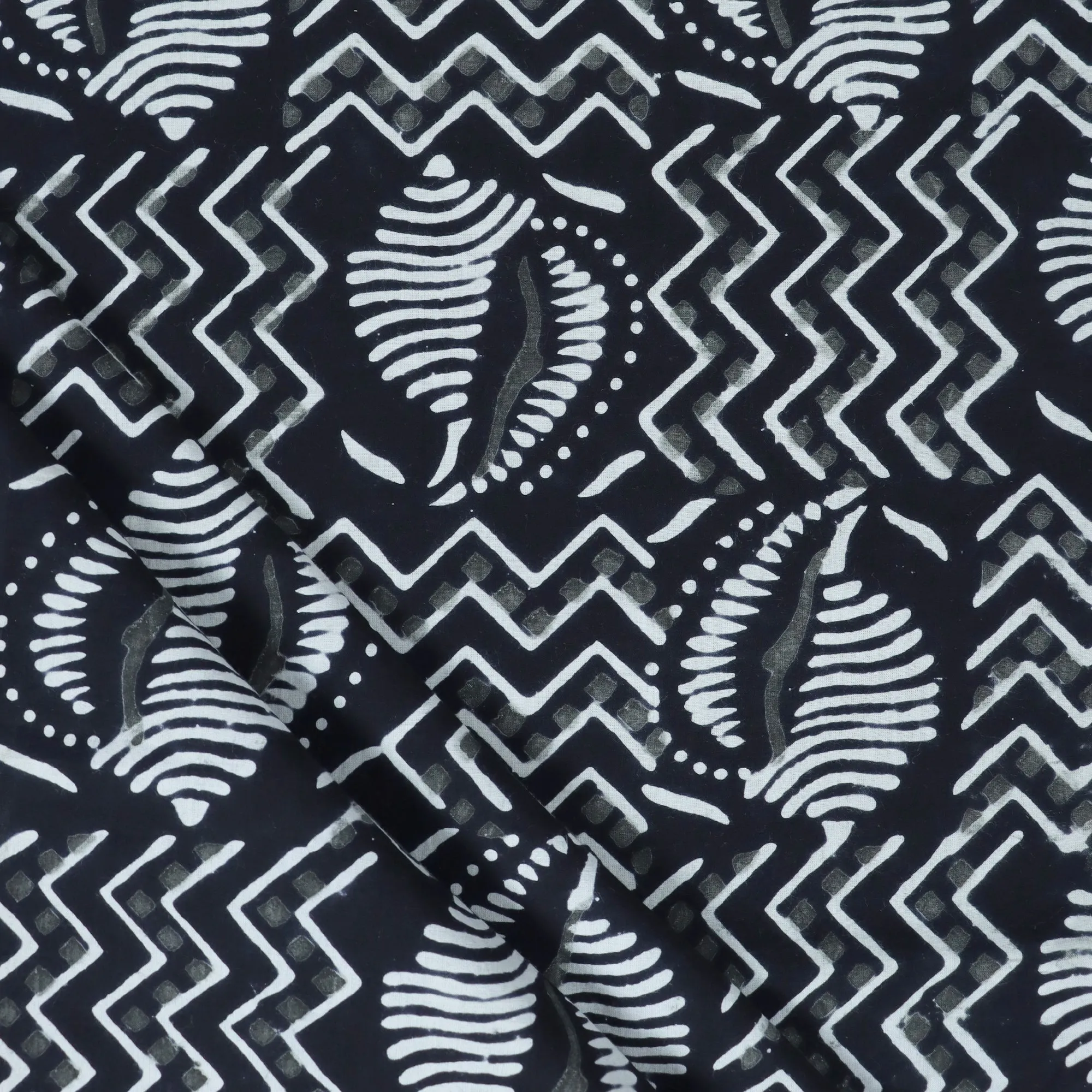 Hand Block Printed Black And White Cotton Fabric Material