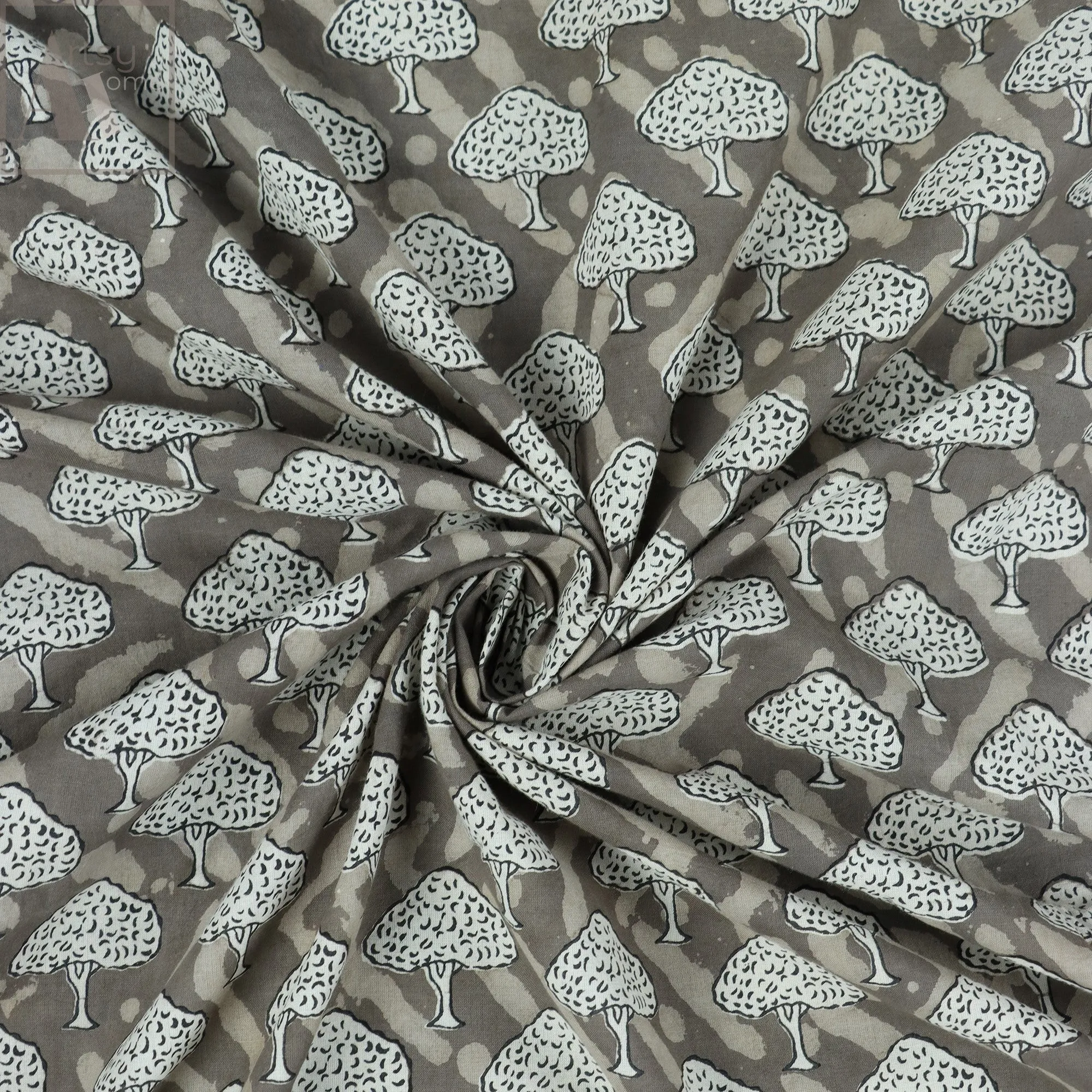 Hand Block Tree Print Cotton Fabric for Kurti