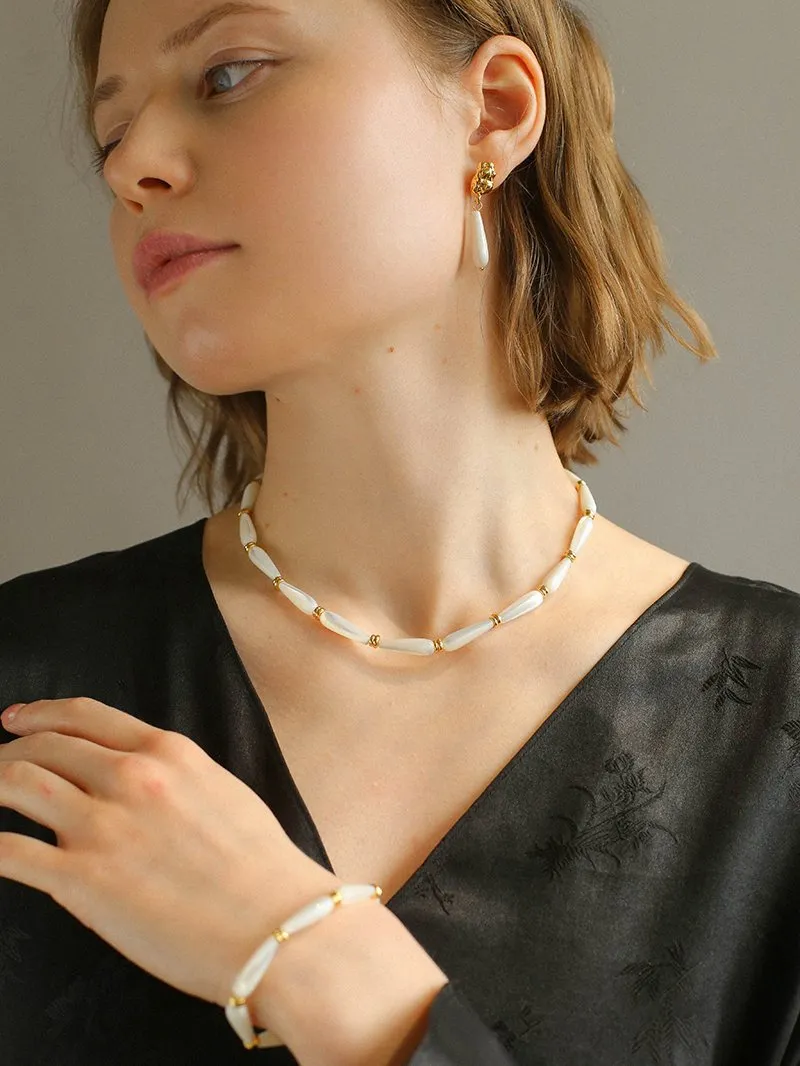 Handmade Water Drop White Mother-of-pearl Earrings