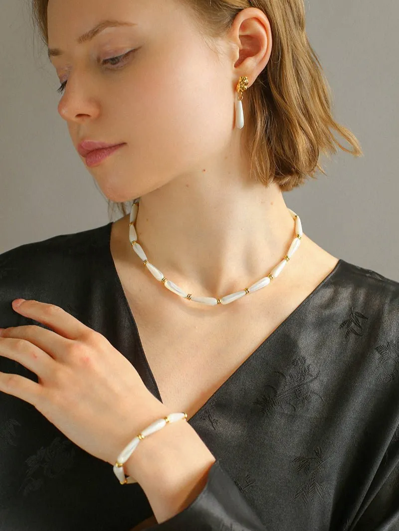 Handmade Water Drop White Mother-of-pearl Earrings